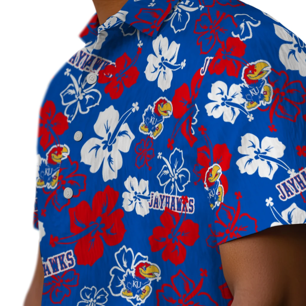 Kansas Jayhawks Hawaiian Shirt - Hibiscus Flower Design kansas jayhawks hibiscus bloom blue hawaiian shirts trendy
