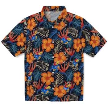 kansas jayhawks hibiscus foliage hawaiian shirts best selling
