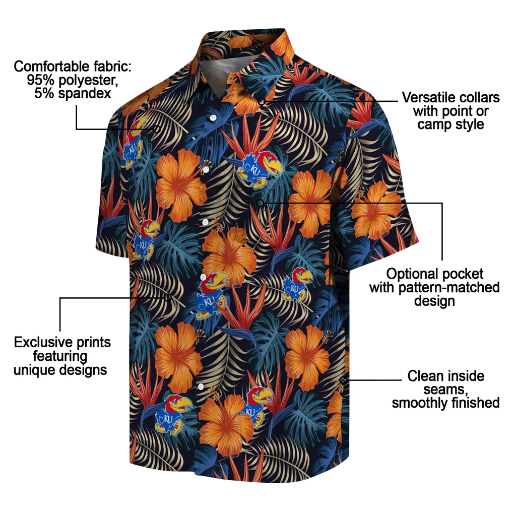 Kansas Jayhawks Hawaiian Shirt - Hibiscus Foliage kansas jayhawks hibiscus foliage hawaiian shirts new arrival