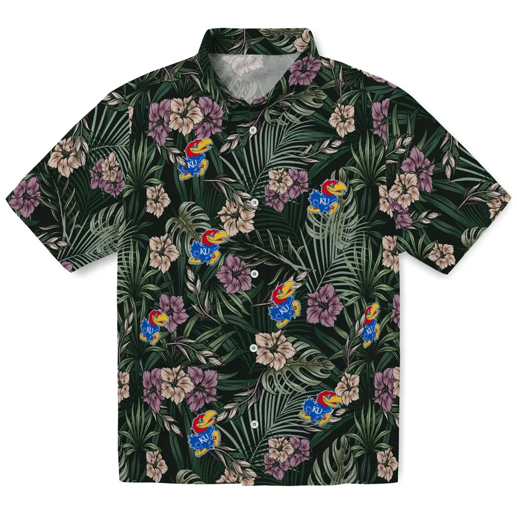 Kansas Jayhawks Hawaiian Shirt - Hibiscus Leaves Pattern kansas jayhawks hibiscus leaves pattern green hawaiian shirts best selling