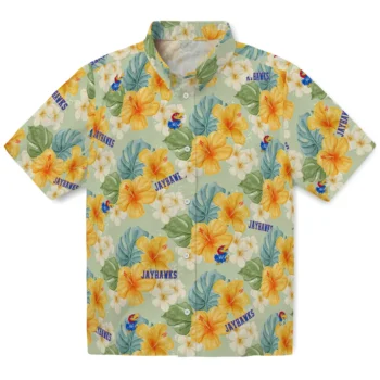 kansas jayhawks hibiscus mood pale lime yellow hawaiian shirts best selling