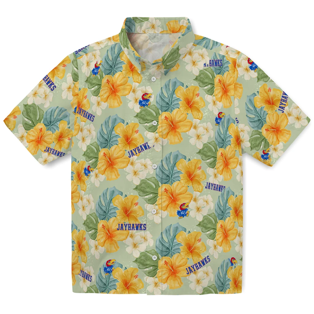 Kansas Jayhawks Hawaiian Shirt - Hibiscus Mood kansas jayhawks hibiscus mood pale lime yellow hawaiian shirts best selling