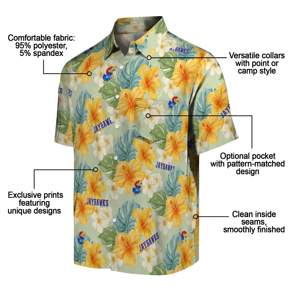 Kansas Jayhawks Hawaiian Shirt - Hibiscus Mood kansas jayhawks hibiscus mood pale lime yellow hawaiian shirts new arrival