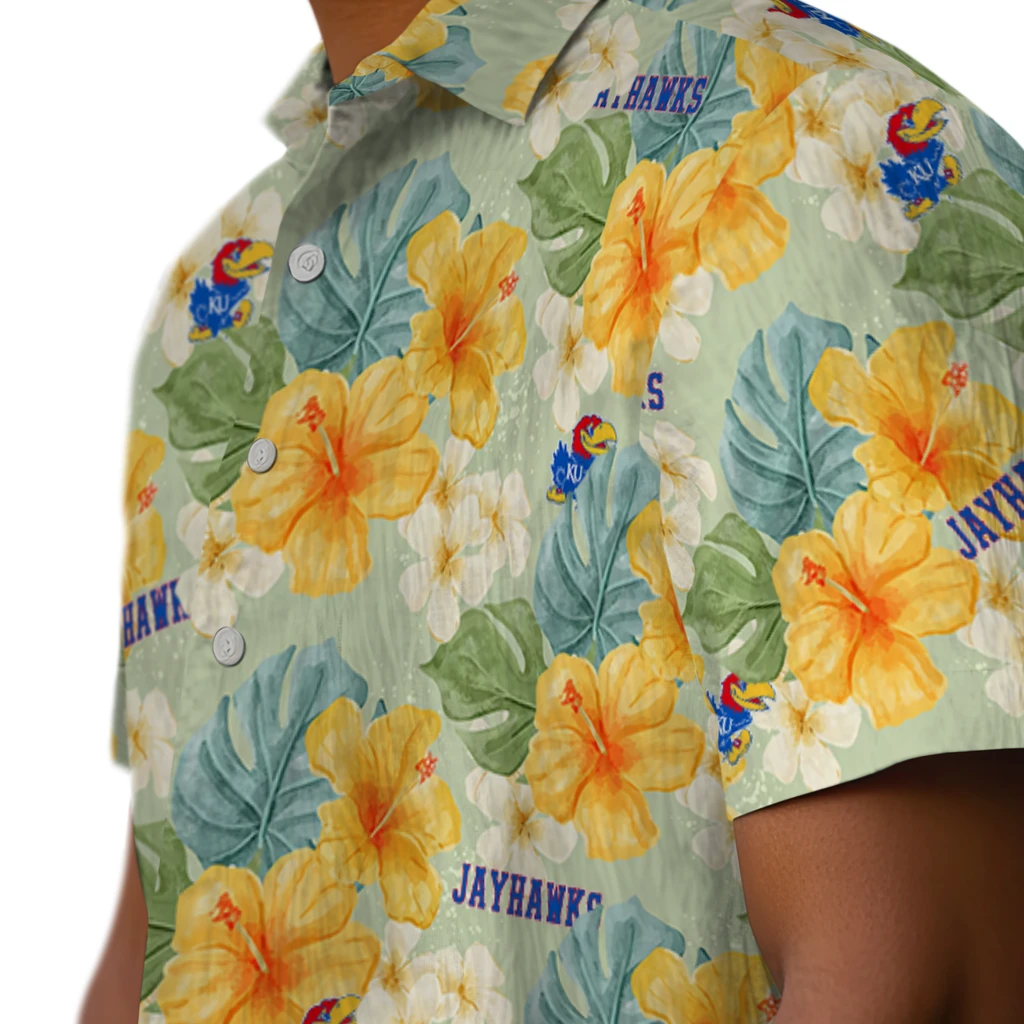 Kansas Jayhawks Hawaiian Shirt - Hibiscus Mood kansas jayhawks hibiscus mood pale lime yellow hawaiian shirts trendy