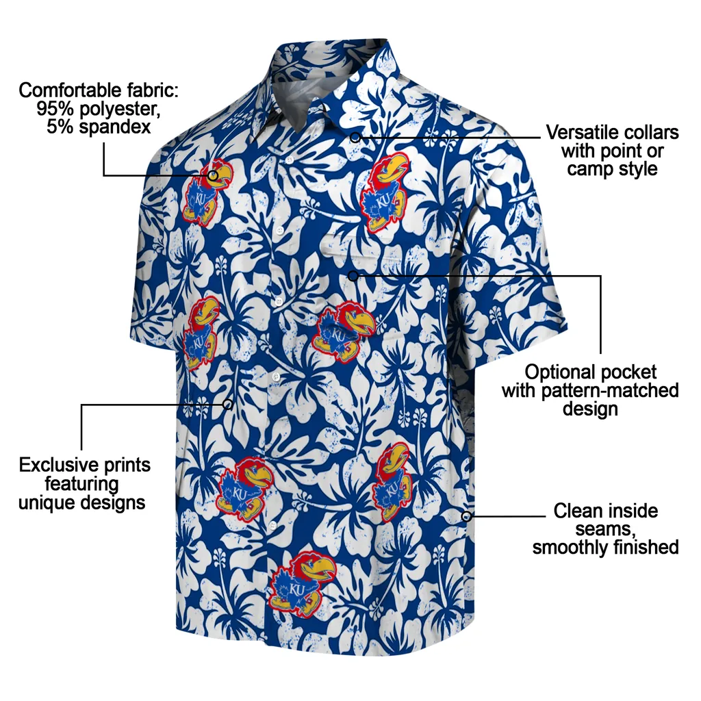 Kansas Jayhawks Hawaiian Shirt - Hibiscus Motif kansas jayhawks hibiscus motif blue white hawaiian shirts new arrival