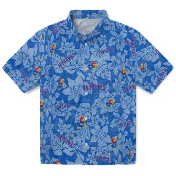 kansas jayhawks hibiscus oasis blue hawaiian shirts best selling