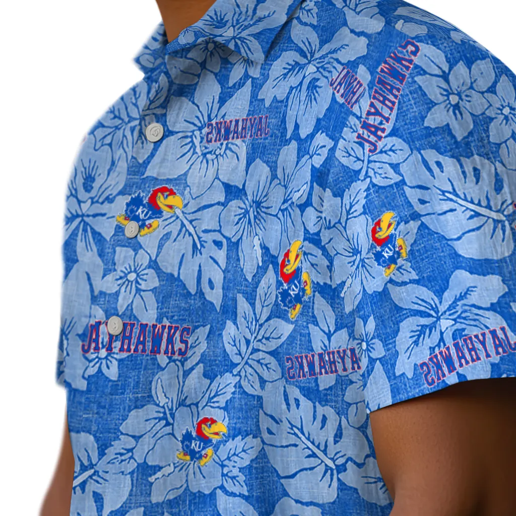Kansas Jayhawks Hawaiian Shirt - Hibiscus Oasis kansas jayhawks hibiscus oasis blue hawaiian shirts trendy