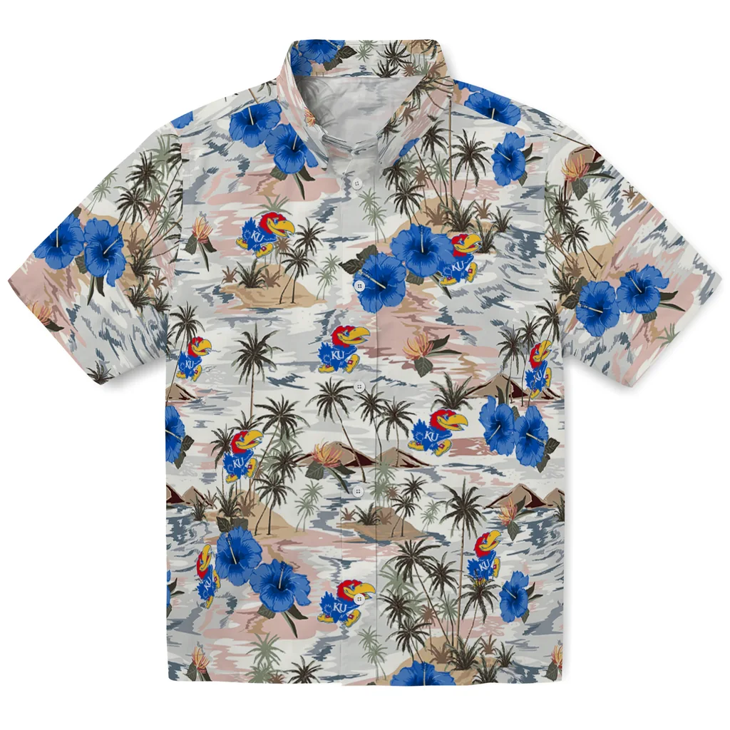 Kansas Jayhawks Hawaiian Shirt - Hibiscus Seaside kansas jayhawks hibiscus seaside white hawaiian shirts best selling