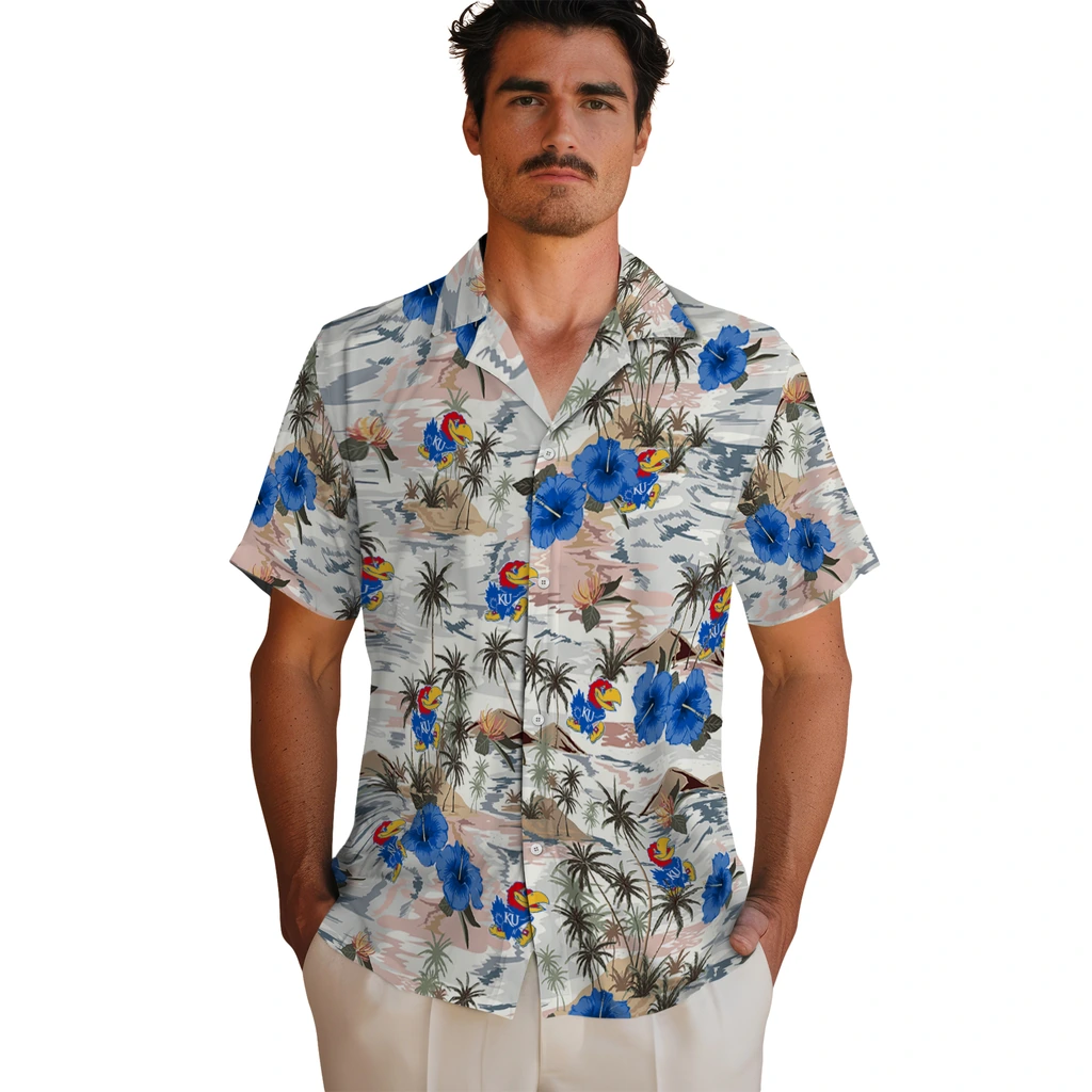 Kansas Jayhawks Hawaiian Shirt - Hibiscus Seaside kansas jayhawks hibiscus seaside white hawaiian shirts fashion forward
