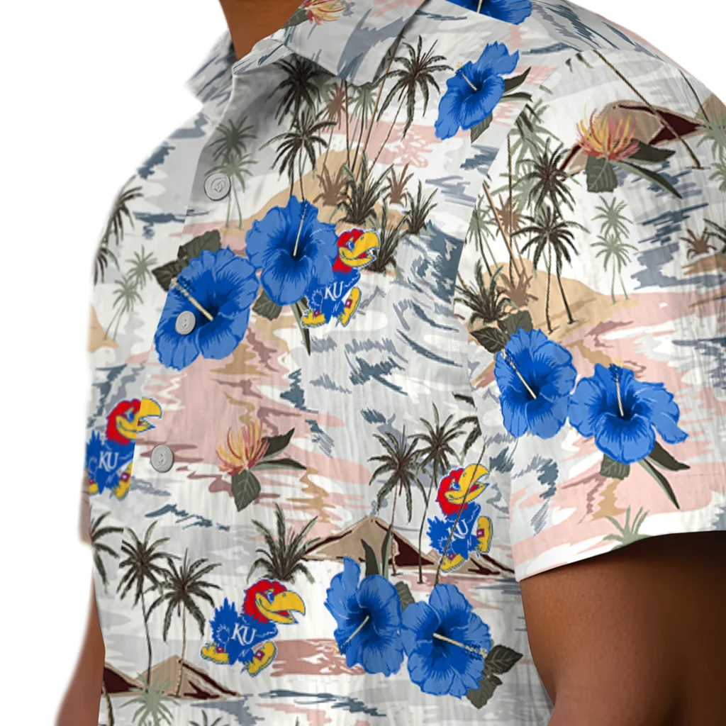 Kansas Jayhawks Hawaiian Shirt - Hibiscus Seaside kansas jayhawks hibiscus seaside white hawaiian shirts trendy