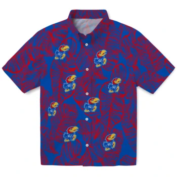 kansas jayhawks leaf outline blue hawaiian shirts best selling