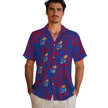 kansas jayhawks leaf outline blue hawaiian shirts fashion forward