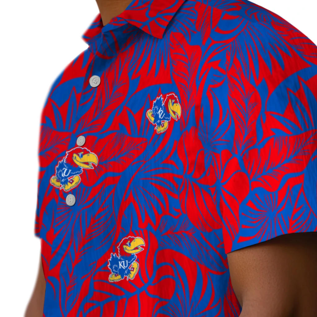 Kansas Jayhawks Hawaiian Shirt - Monstera Layer kansas jayhawks monstera layer blue hawaiian shirts trendy