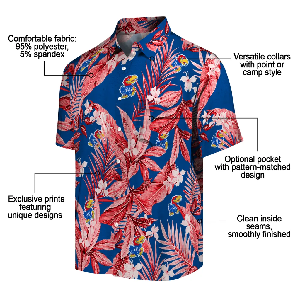 Kansas Jayhawks Hawaiian Shirt - Palm Leaves kansas jayhawks palm leaves blue hawaiian shirts new arrival