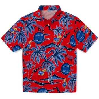 kansas jayhawks palm sunset hawaiian shirts best selling
