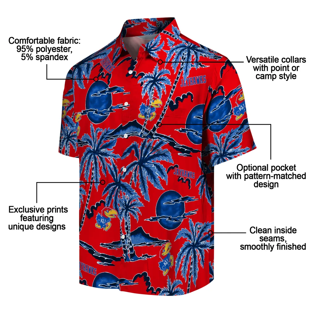 Kansas Jayhawks Hawaiian Shirt - Palm Sunset kansas jayhawks palm sunset hawaiian shirts new arrival