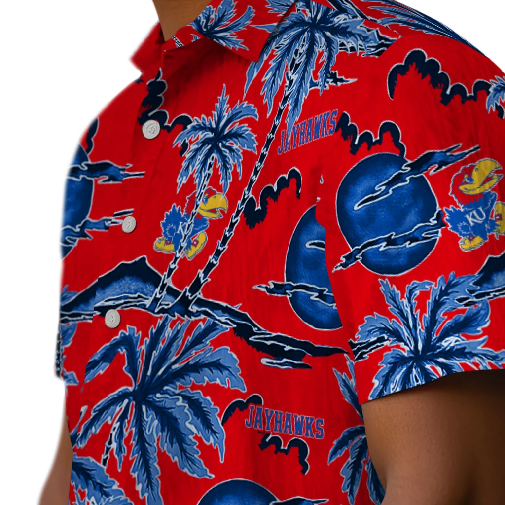 Kansas Jayhawks Hawaiian Shirt - Palm Sunset kansas jayhawks palm sunset hawaiian shirts trendy