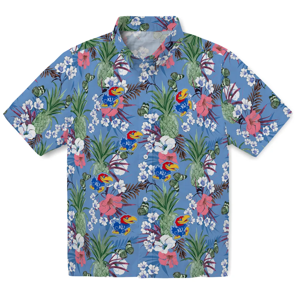 Kansas Jayhawks Hawaiian Shirt - Pineapple Bouquet kansas jayhawks pineapple bouquet best sky blue hawaiian shirts best selling