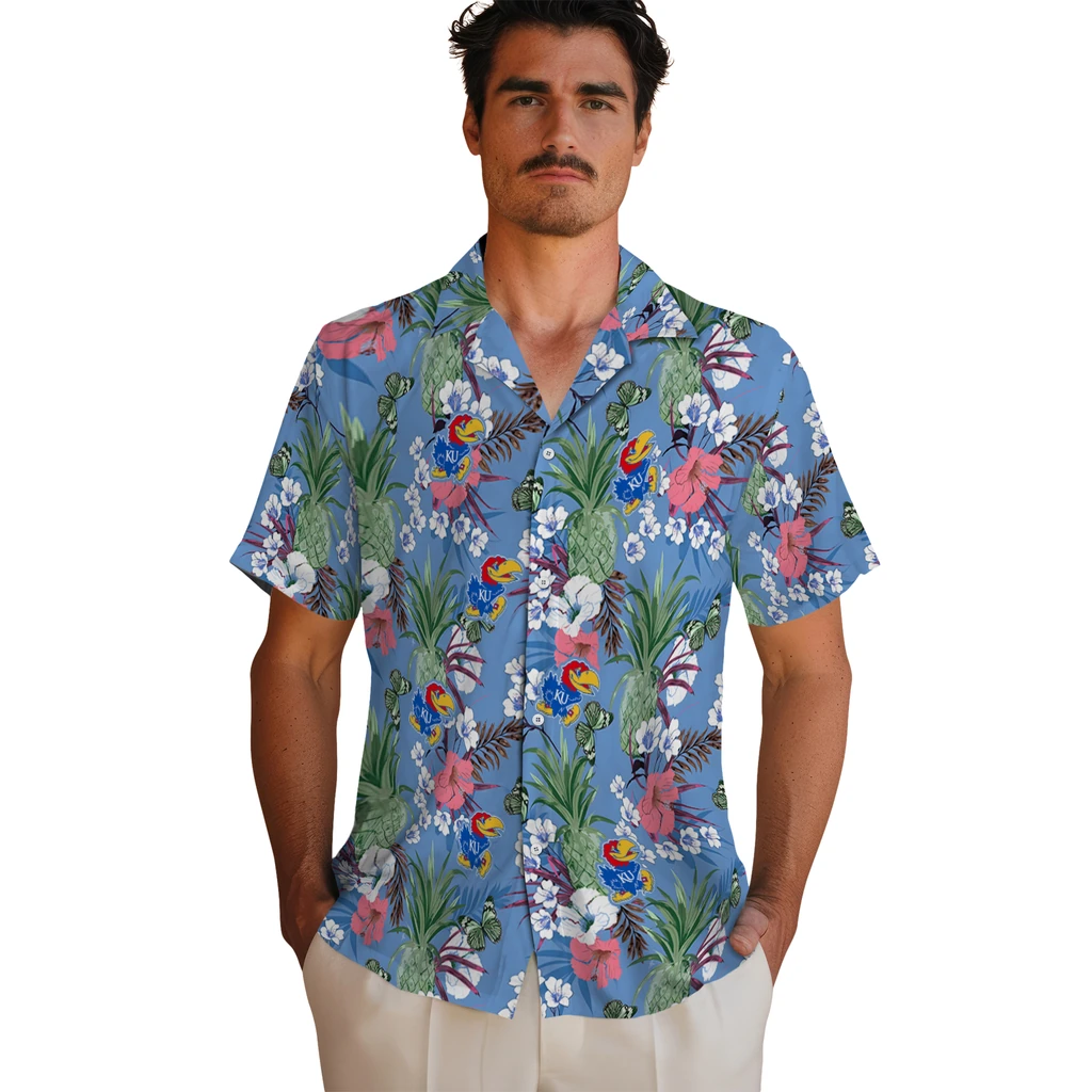 Kansas Jayhawks Hawaiian Shirt - Pineapple Bouquet kansas jayhawks pineapple bouquet best sky blue hawaiian shirts fashion forward