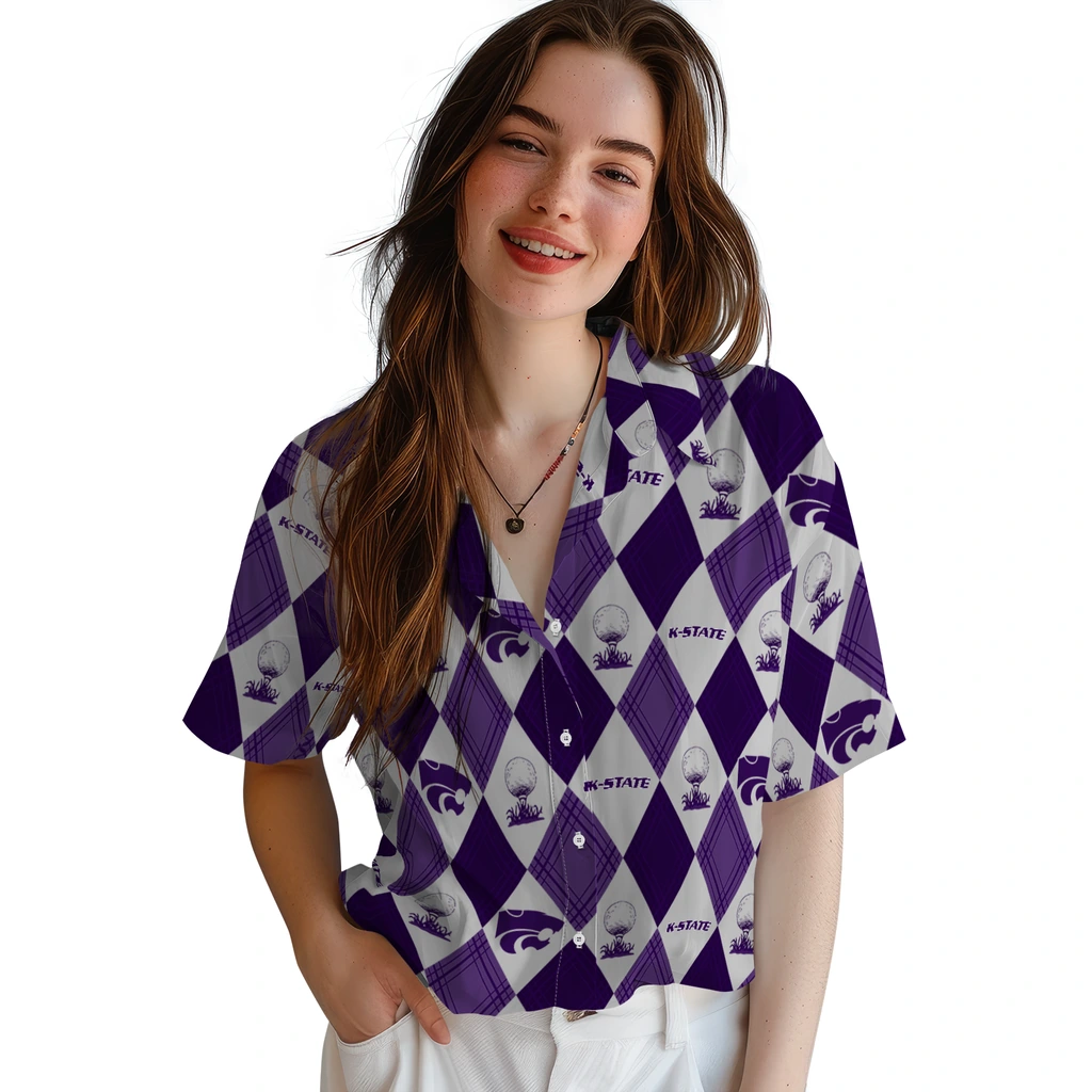 Kansas State Wildcats Hawaiian Shirt - Golfing Plaid kansas state wildcats balloon plaid purple hawaiian shirts latest model