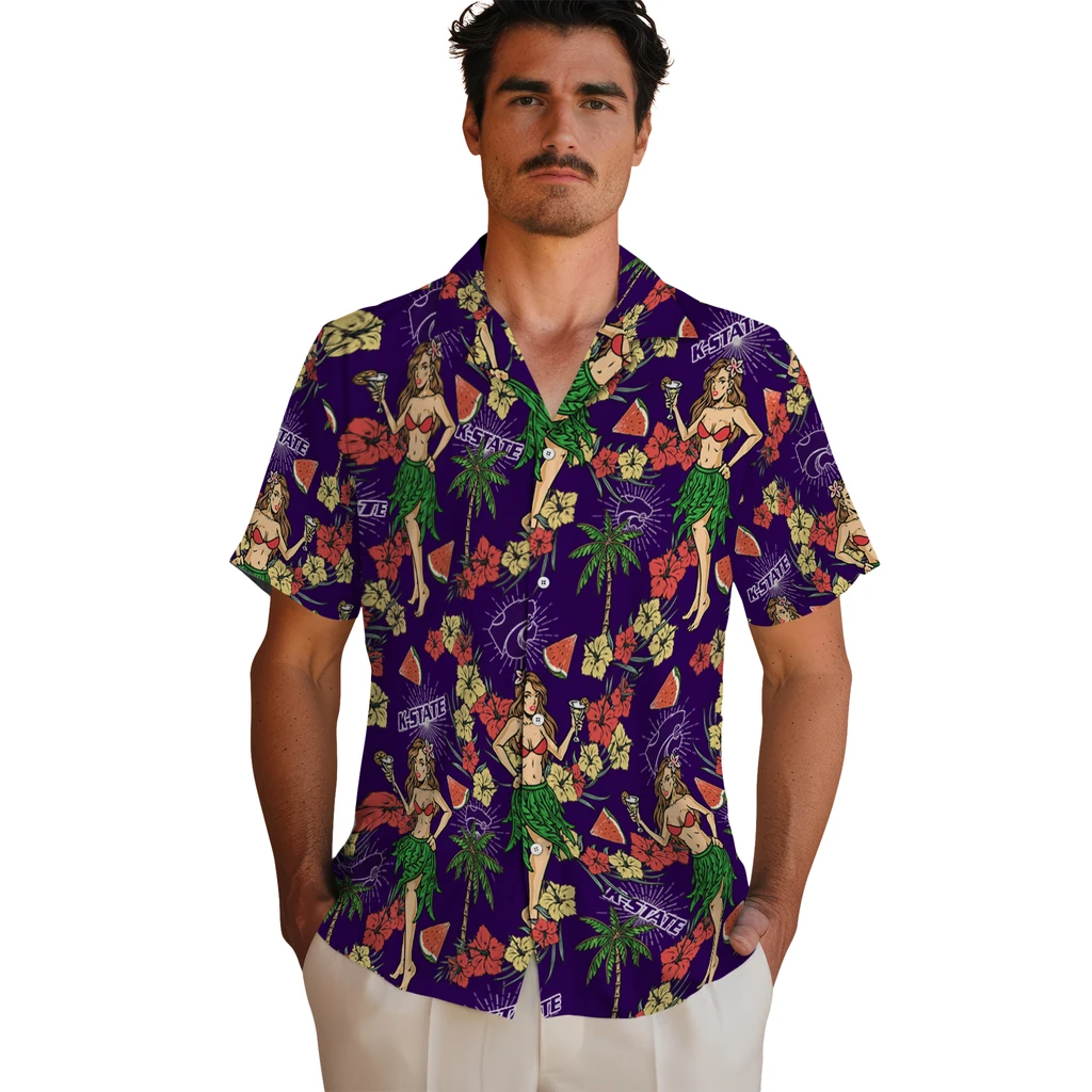 Kansas State Wildcats Hawaiian Shirt - Hawaiian Girls Design kansas state wildcats hawaiian girls design purple hawaiian shirts fashion forward