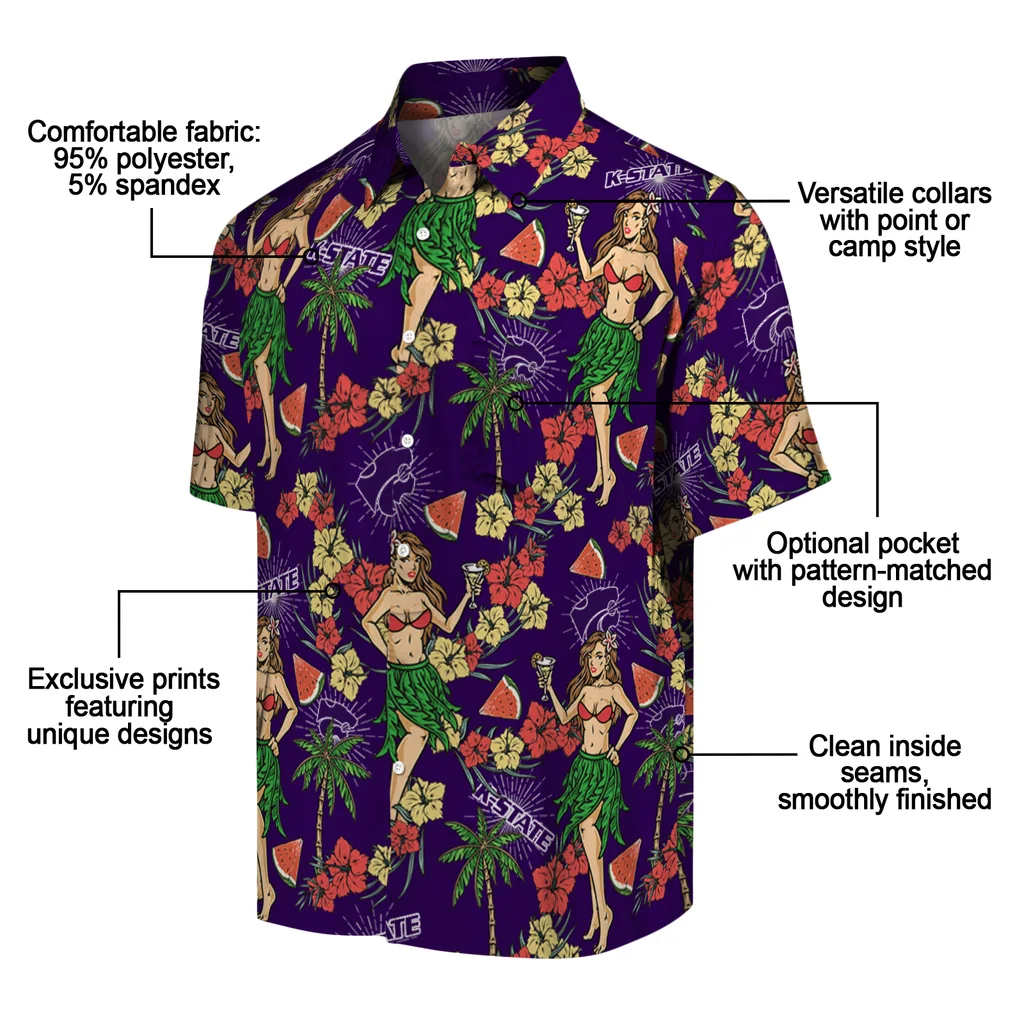Kansas State Wildcats Hawaiian Shirt - Hawaiian Girls Design kansas state wildcats hawaiian girls design purple hawaiian shirts new arrival