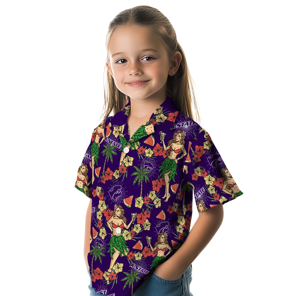 Kansas State Wildcats Hawaiian Shirt - Hawaiian Girls Design kansas state wildcats hawaiian girls design purple hawaiian shirts premium grade
