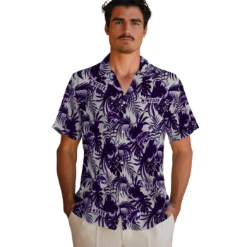 kansas state wildcats hibiscus exotic purple hawaiian shirts fashion forward