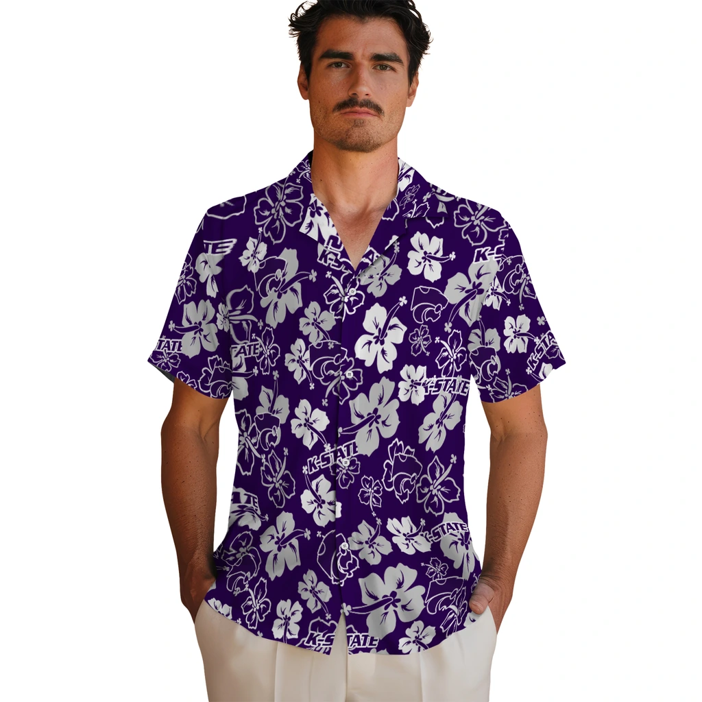 Kansas State Wildcats Hawaiian Shirt - Hibiscus Flower Design kansas state wildcats hibiscus bloom purple hawaiian shirts fashion forward