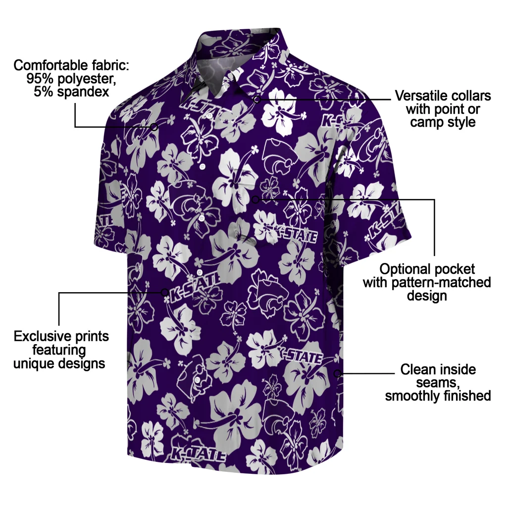 Kansas State Wildcats Hawaiian Shirt - Hibiscus Flower Design kansas state wildcats hibiscus bloom purple hawaiian shirts new arrival