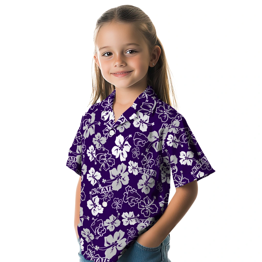 Kansas State Wildcats Hawaiian Shirt - Hibiscus Flower Design kansas state wildcats hibiscus bloom purple hawaiian shirts premium grade