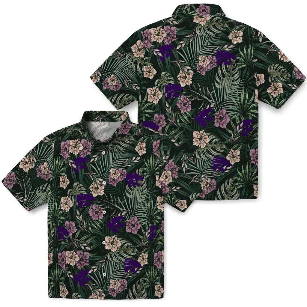Kansas State Wildcats Hawaiian Shirt - Hibiscus Leaves Pattern kansas state wildcats hibiscus leaves pattern green hawaiian shirts high quality