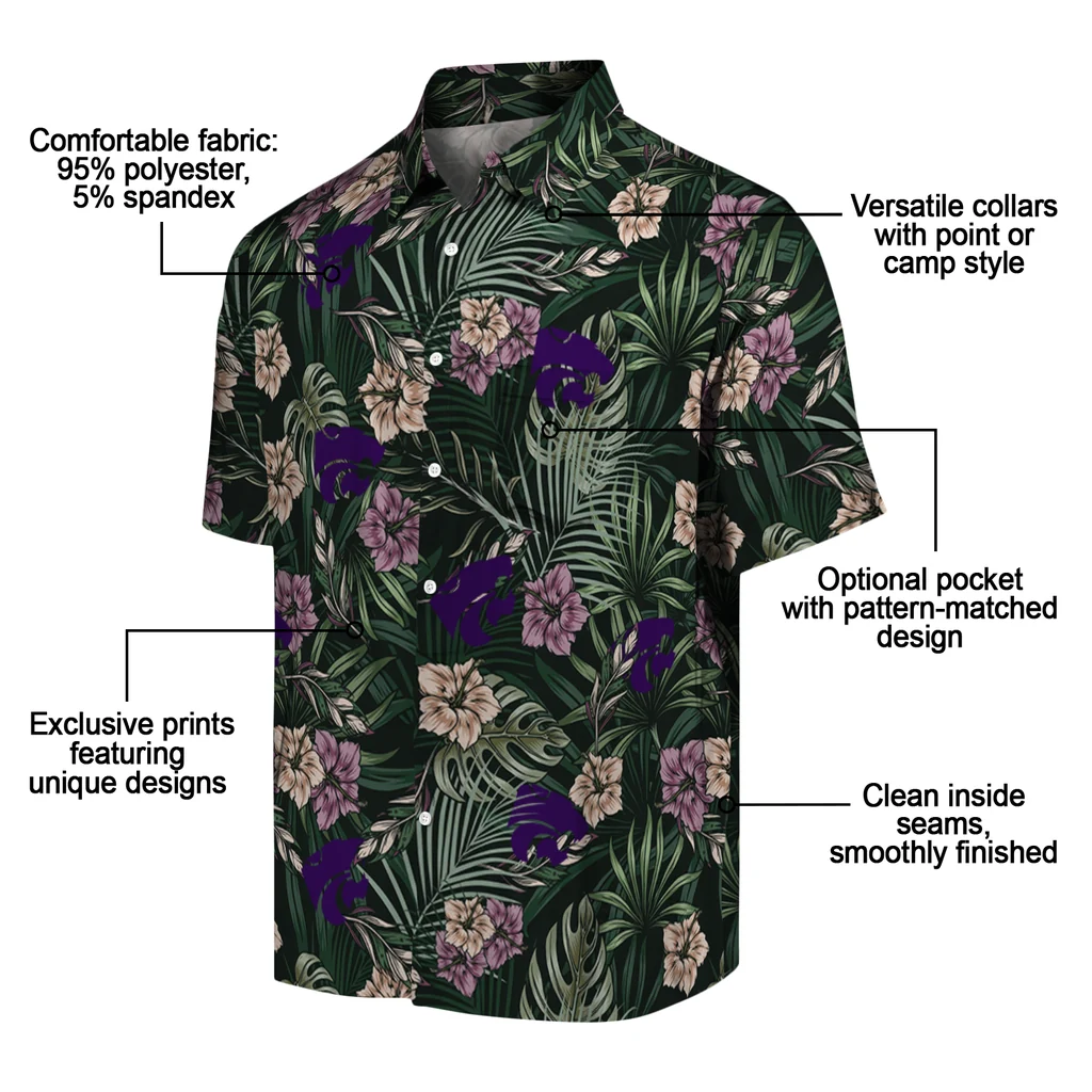 Kansas State Wildcats Hawaiian Shirt - Hibiscus Leaves Pattern kansas state wildcats hibiscus leaves pattern green hawaiian shirts new arrival