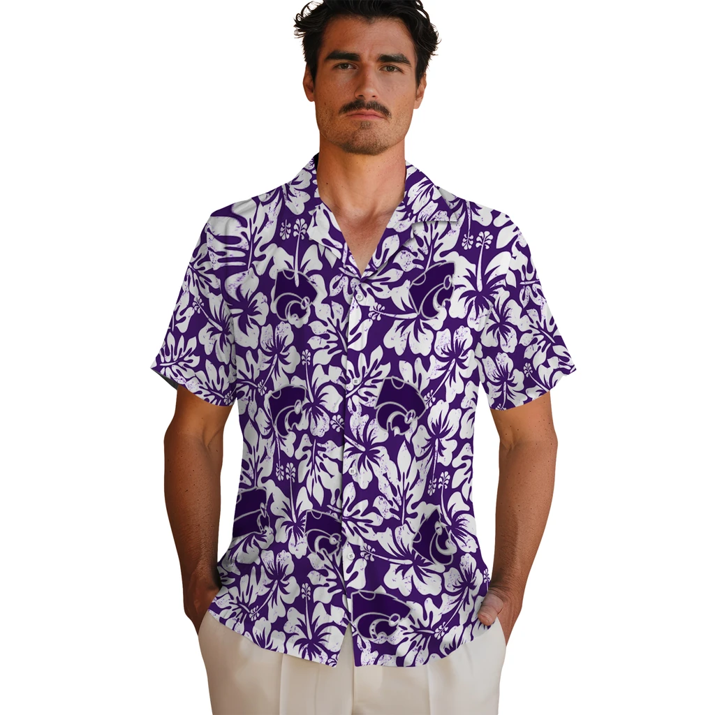 Kansas State Wildcats Hawaiian Shirt - Hibiscus Motif kansas state wildcats hibiscus motif purple white hawaiian shirts fashion forward