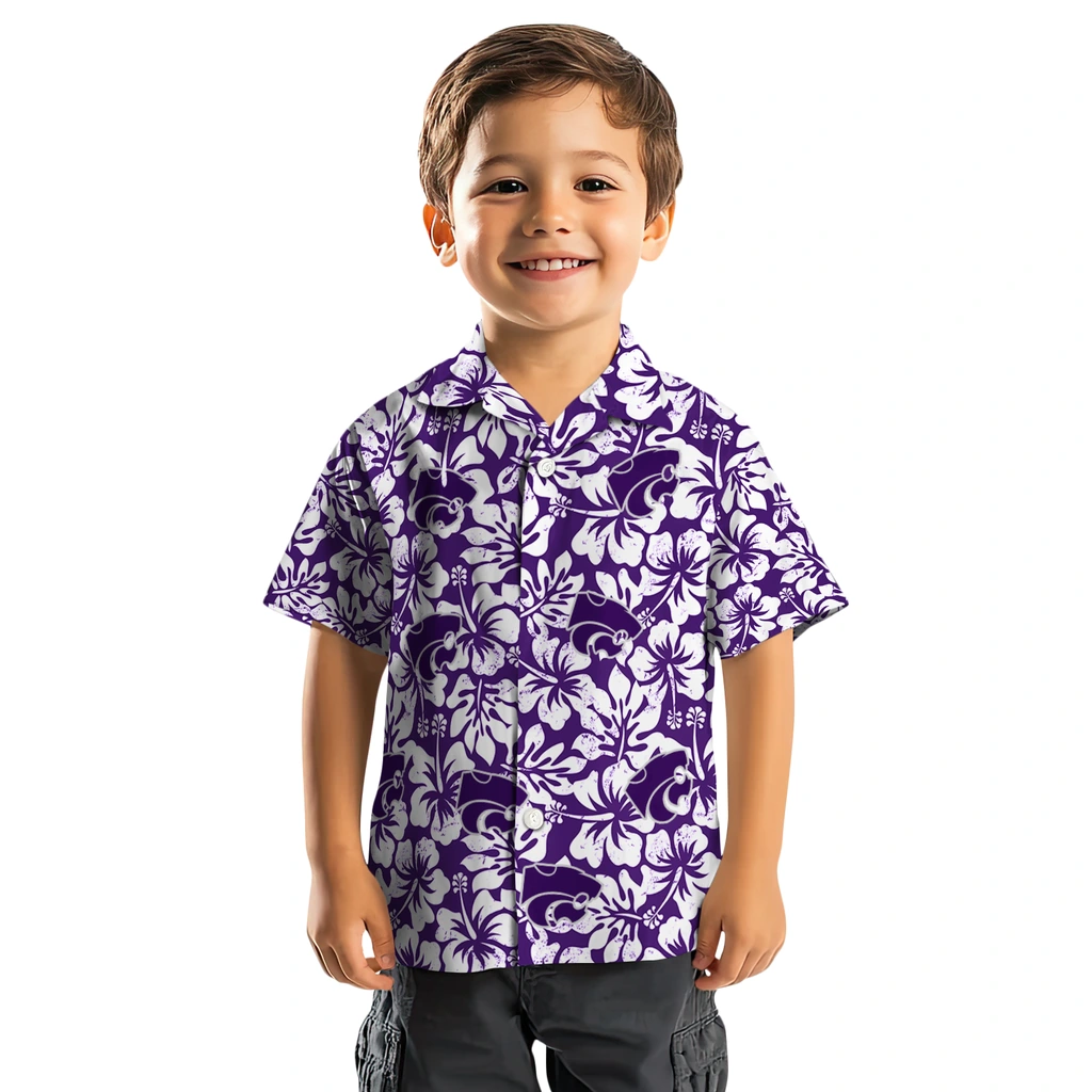 Kansas State Wildcats Hawaiian Shirt - Hibiscus Motif kansas state wildcats hibiscus motif purple white hawaiian shirts top rated