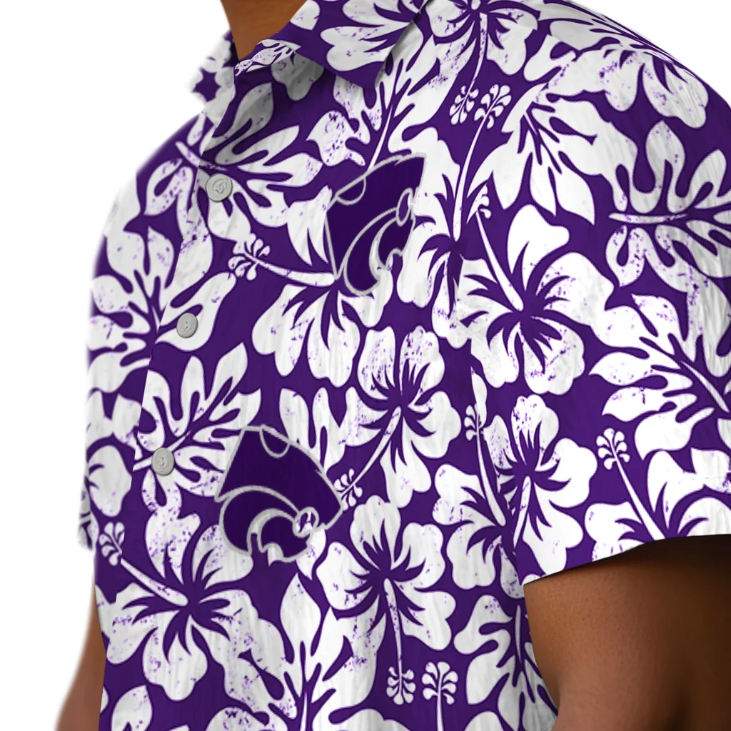 Kansas State Wildcats Hawaiian Shirt - Hibiscus Motif kansas state wildcats hibiscus motif purple white hawaiian shirts trendy