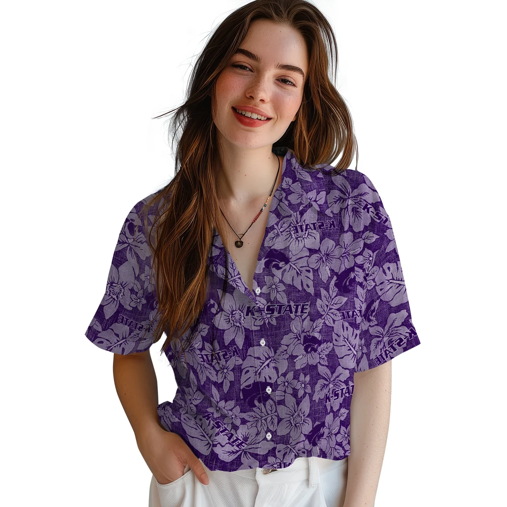 Kansas State Wildcats Hawaiian Shirt - Hibiscus Oasis kansas state wildcats hibiscus oasis purple hawaiian shirts latest model