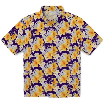 kansas state wildcats hibiscus tropics purple yellow hawaiian shirts best selling