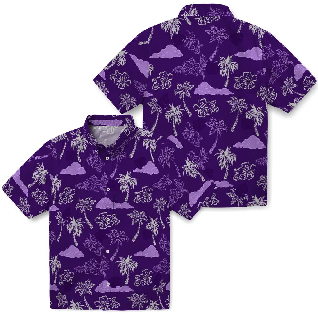 Kansas State Wildcats Hawaiian Shirt - Palm And Clouds kansas state wildcats palm and clouds purple hawaiian shirts high quality