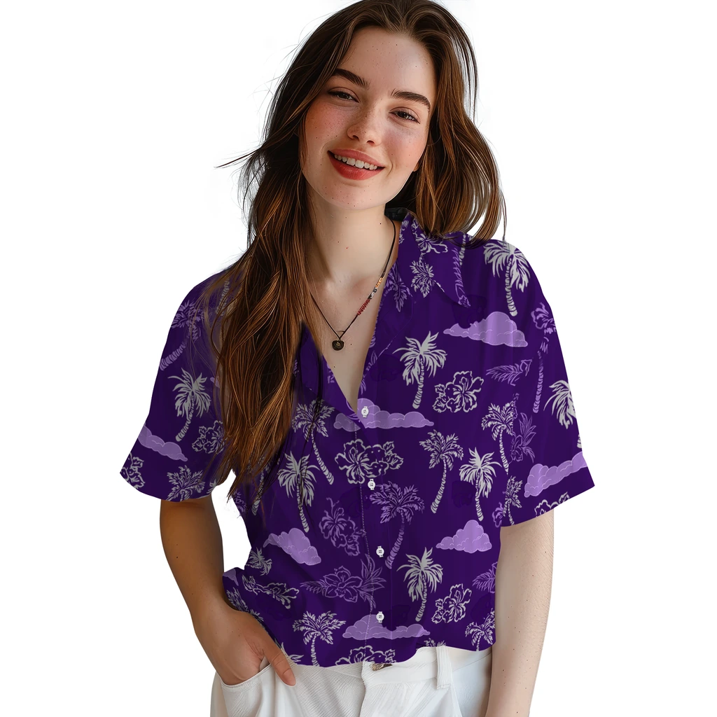 Kansas State Wildcats Hawaiian Shirt - Palm And Clouds kansas state wildcats palm and clouds purple hawaiian shirts latest model