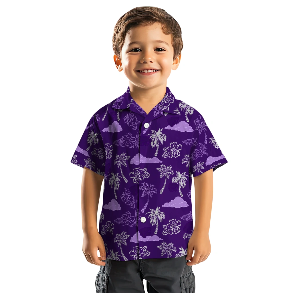 Kansas State Wildcats Hawaiian Shirt - Palm And Clouds kansas state wildcats palm and clouds purple hawaiian shirts top rated