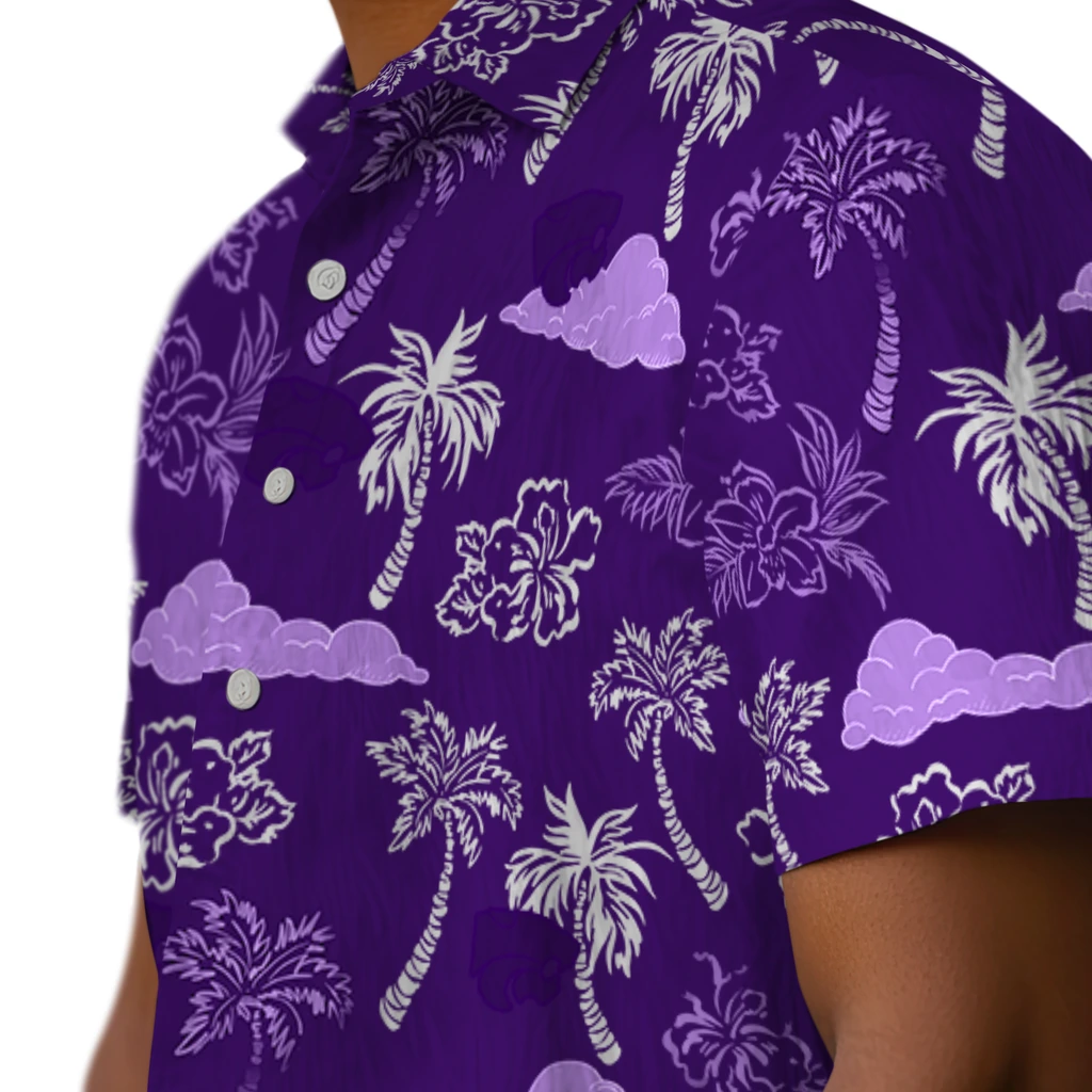 Kansas State Wildcats Hawaiian Shirt - Palm And Clouds kansas state wildcats palm and clouds purple hawaiian shirts trendy