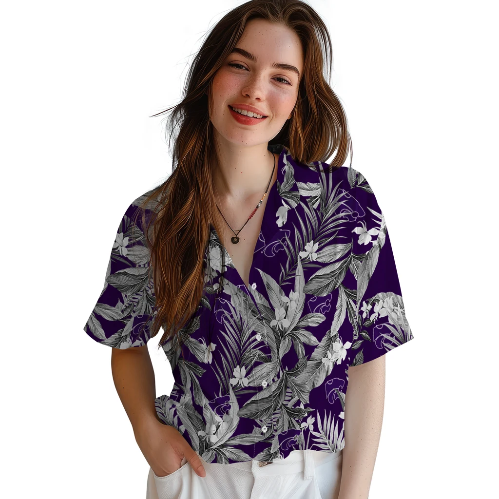 Kansas State Wildcats Hawaiian Shirt - Palm Leaves kansas state wildcats palm leaves purple hawaiian shirts latest model