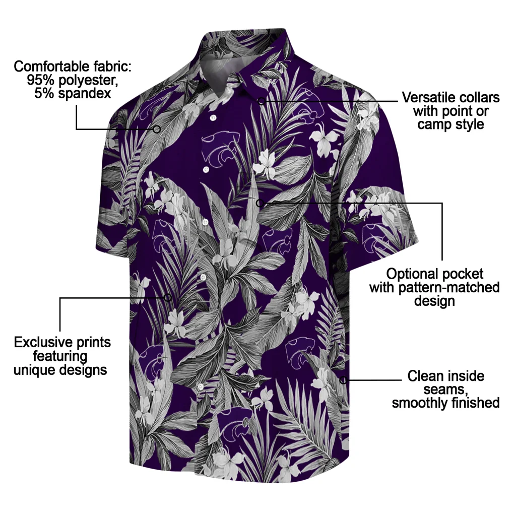 Kansas State Wildcats Hawaiian Shirt - Palm Leaves kansas state wildcats palm leaves purple hawaiian shirts new arrival