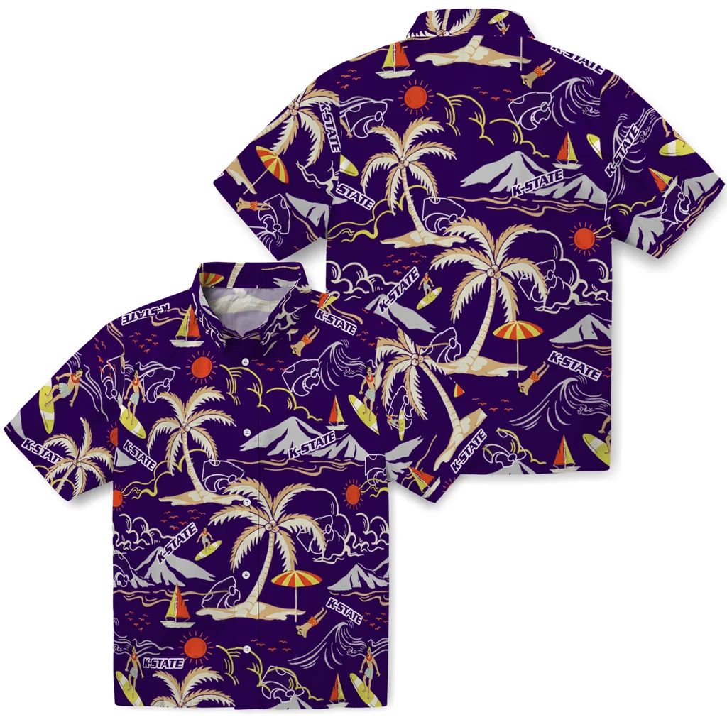 Kansas State Wildcats Hawaiian Shirt - Palm Tree Island kansas state wildcats palm tree island purple hawaiian shirts high quality