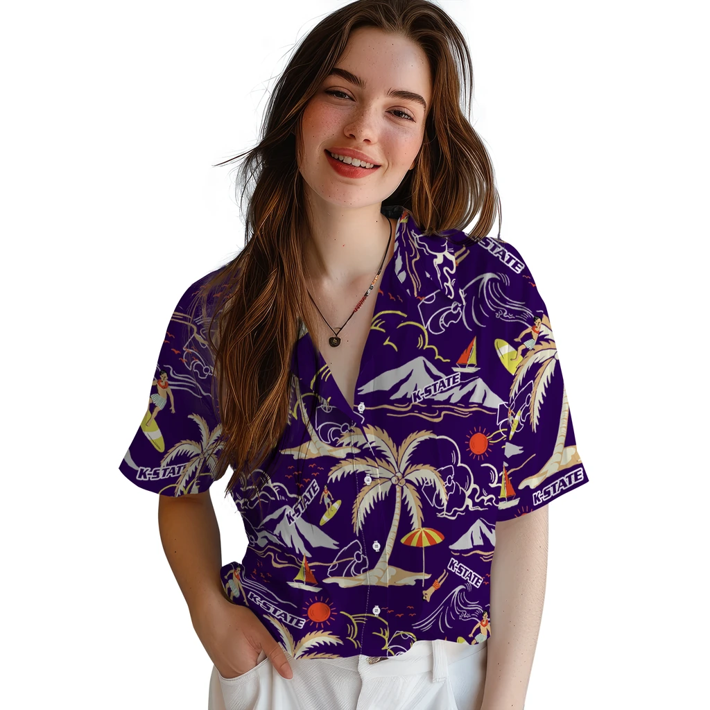 Kansas State Wildcats Hawaiian Shirt - Palm Tree Island kansas state wildcats palm tree island purple hawaiian shirts latest model
