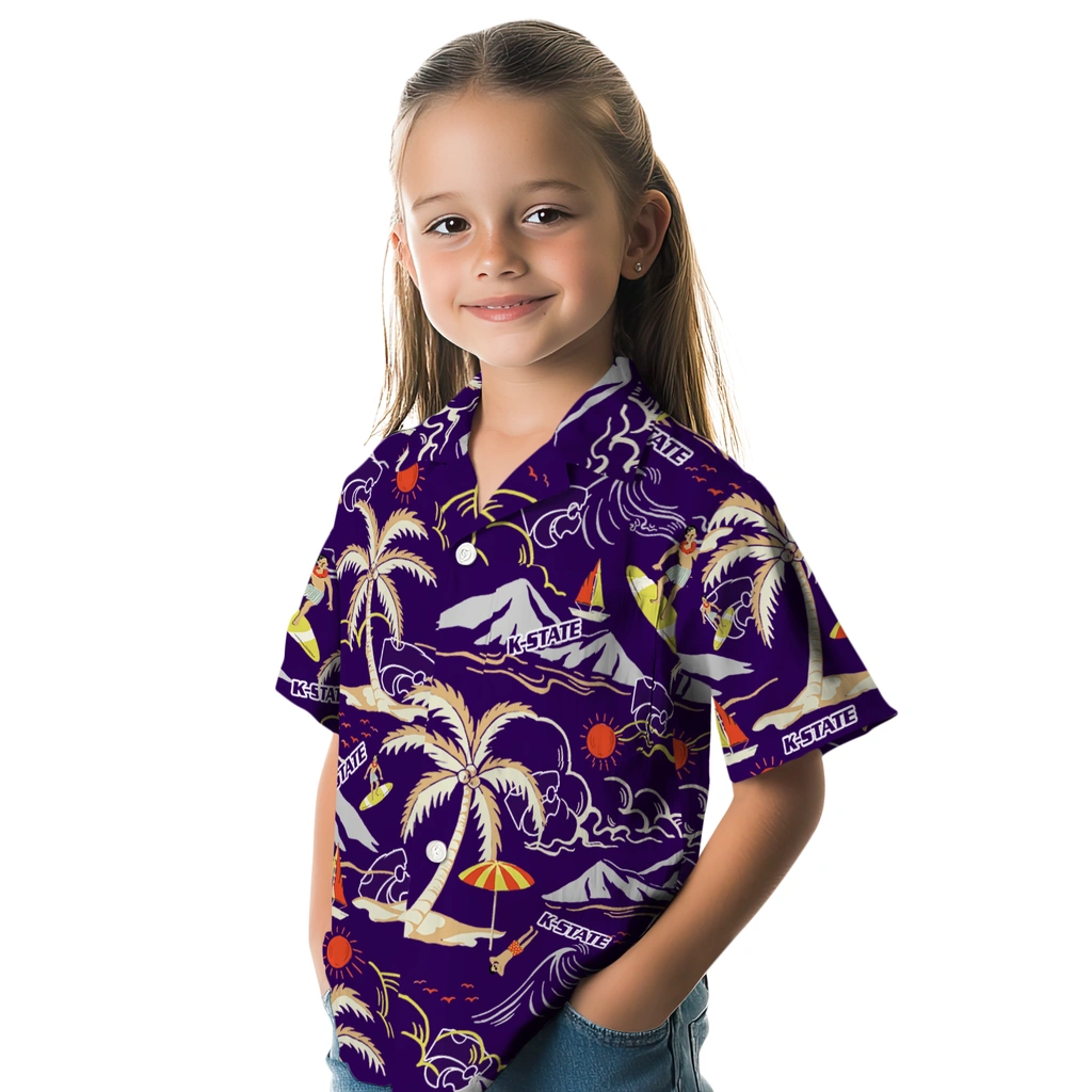 Kansas State Wildcats Hawaiian Shirt - Palm Tree Island kansas state wildcats palm tree island purple hawaiian shirts premium grade