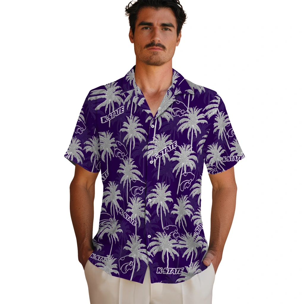 Kansas State Wildcats Hawaiian Shirt - Palm Tree Motif kansas state wildcats palm grove purple hawaiian shirts fashion forward