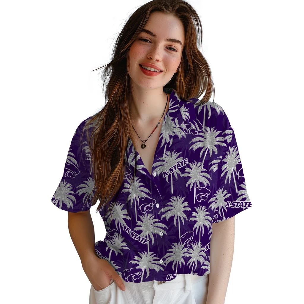 Kansas State Wildcats Hawaiian Shirt - Palm Tree Motif kansas state wildcats palm grove purple hawaiian shirts latest model
