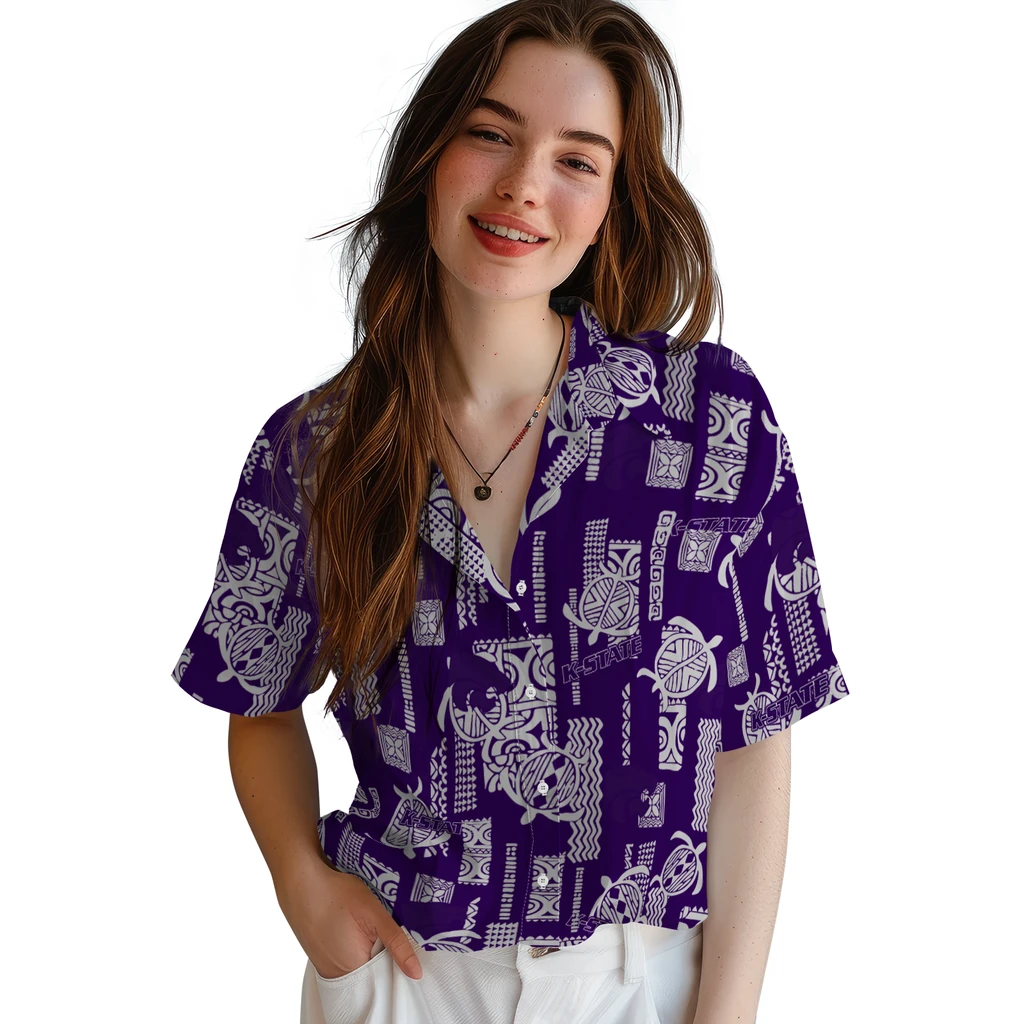 Kansas State Wildcats Hawaiian Shirt - Turtle Lines kansas state wildcats turtle lines purple hawaiian shirts latest model